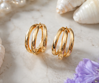 TRIPLE LAYERED GOLDEN HOOPS