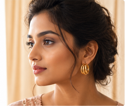 TRIPLE LAYERED GOLDEN HOOPS