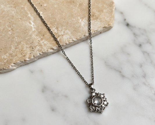Silver Plated 18 inch Adjustable Chain American Diamond Pendant Stainless Steel 