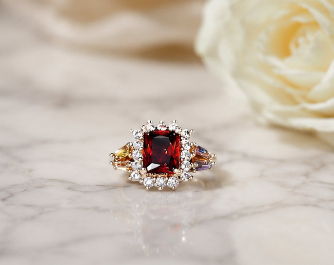 RED STONE AD RING