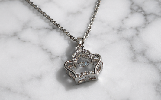 Silver Tone Crown Stainless Steel Pendant Necklace