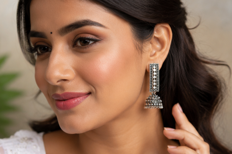 Stone-Studded Rectangular Jhumka