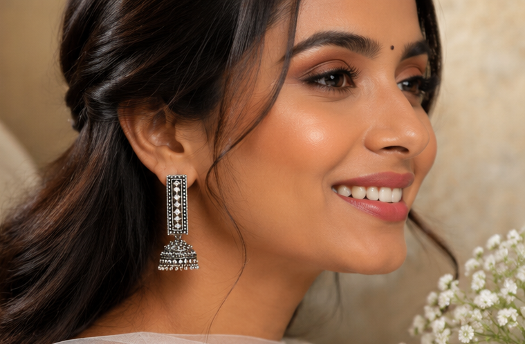 Stone-Studded Rectangular Jhumka