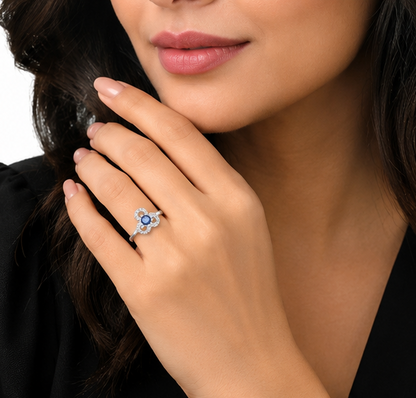 BLUE RHINESTONE AD RING
