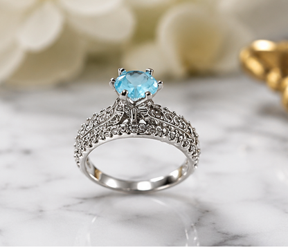 TURQ RHINESTONE AD RING