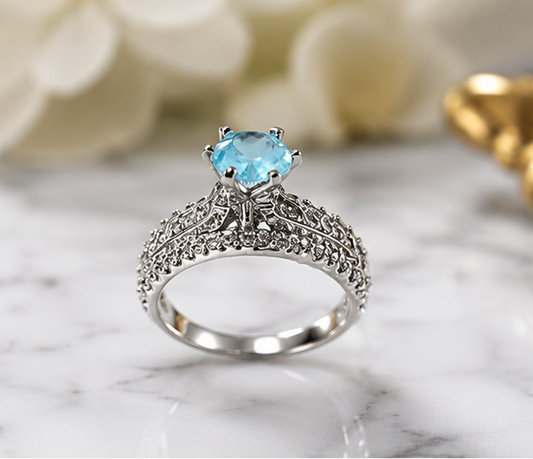 TURQ RHINESTONE AD RING
