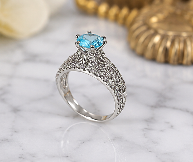 TURQ RHINESTONE AD RING