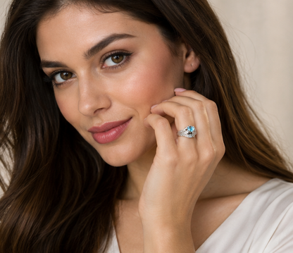 TURQ RHINESTONE AD RING