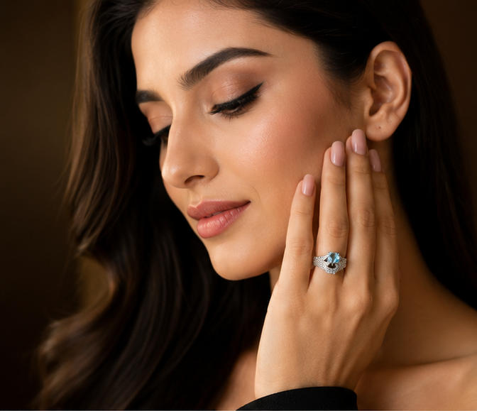 TURQ RHINESTONE AD RING