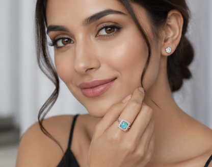 TURQ RHINESTONE AD RING