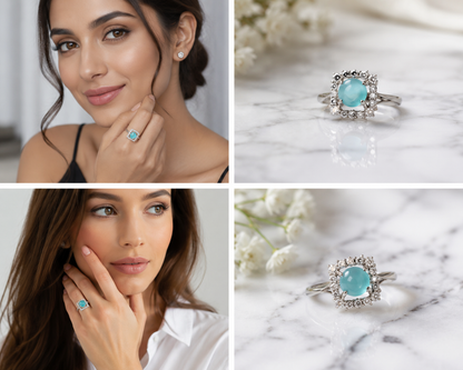 TURQ RHINESTONE AD RING