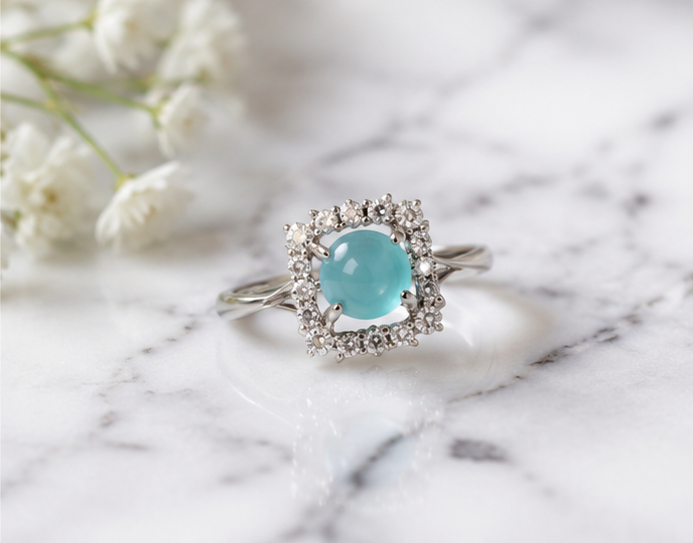 TURQ RHINESTONE AD RING