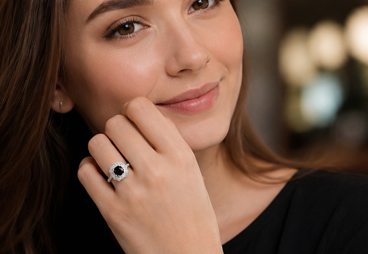 BLACK RHINESTONE AD RING
