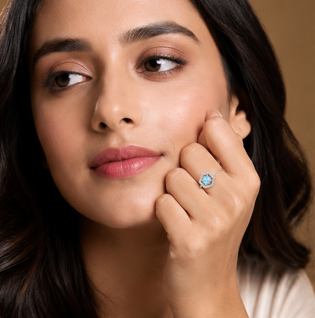 TURQ RHINESTONE AD RING
