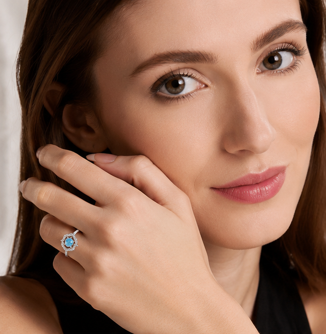 TURQ RHINESTONE AD RING