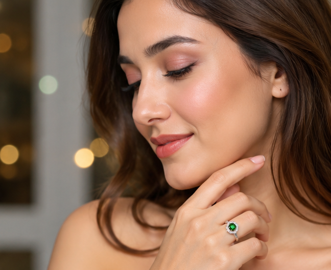 GREEN RHINESTONE AD RING