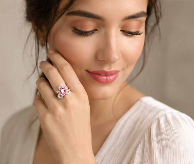 HOT PINK RHINESTONE AD RING