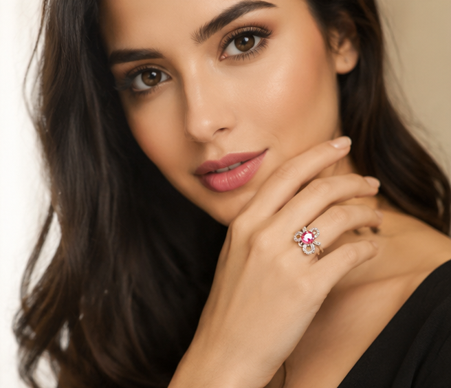 HOT PINK RHINESTONE AD RING