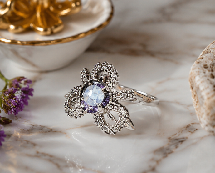 PURPLE RHINESTONE AD RING