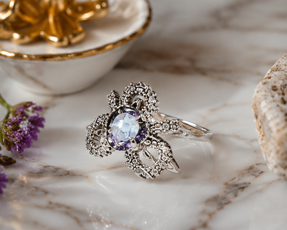 PURPLE RHINESTONE AD RING