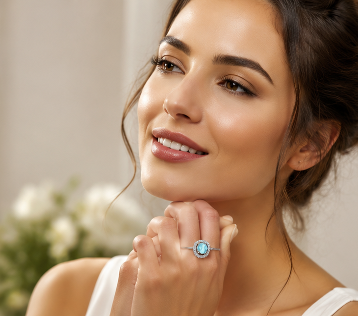 TURQ RHINESTONE AD RING