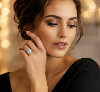 TURQ RHINESTONE AD RING