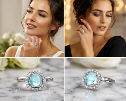 TURQ RHINESTONE AD RING