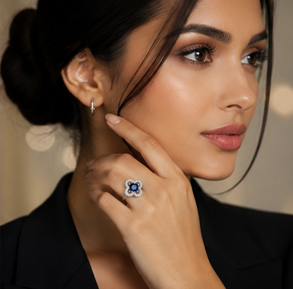 BLUE RHINESTONE AD RING