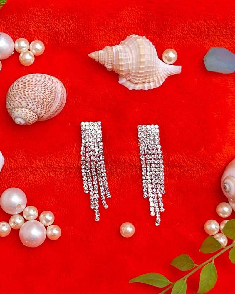 Rhinestone long tassel Earrings 