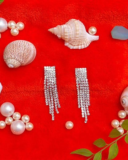 Rhinestone long tassel Earrings 