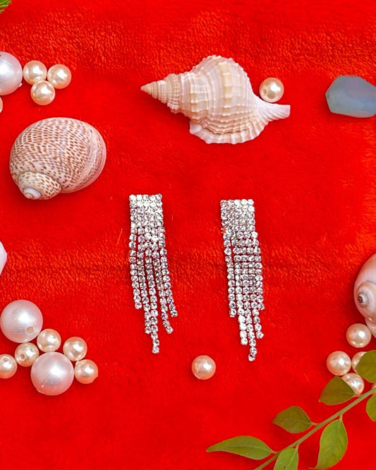 Rhinestone long tassel Earrings 
