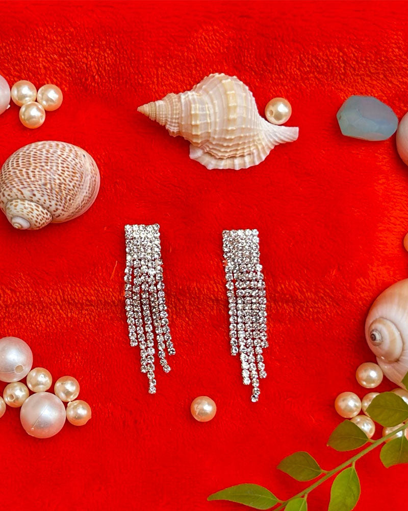 Rhinestone long tassel Earrings 