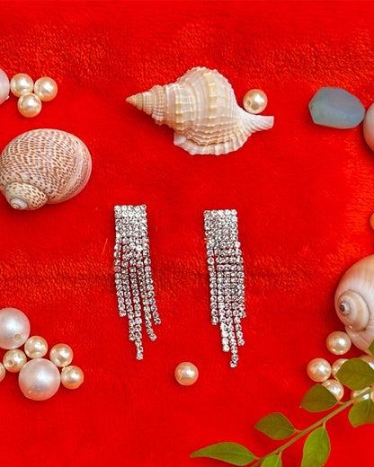 Rhinestone long tassel Earrings 