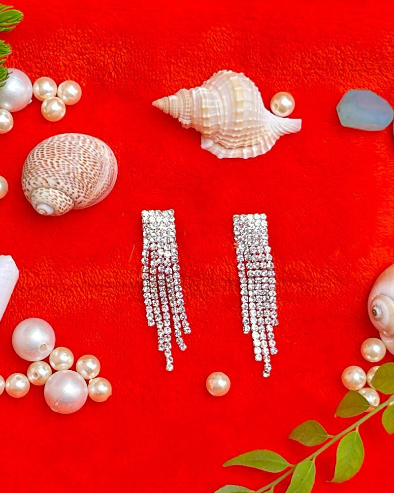 Rhinestone long tassel Earrings 