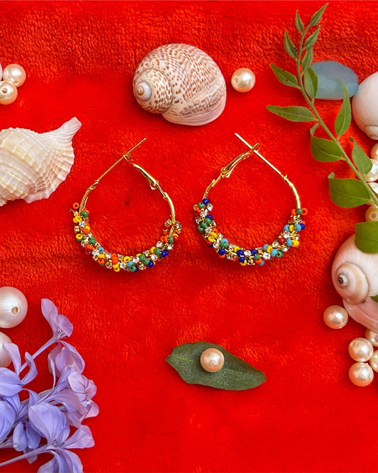 Multi Color Beaded Hoop Earring