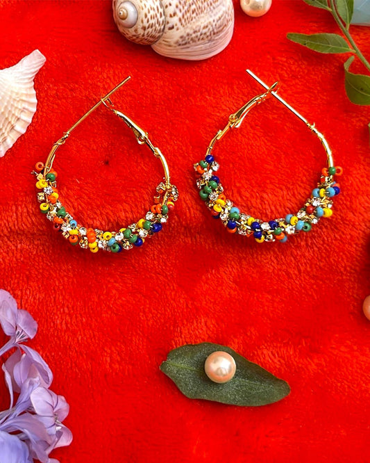 Multi Color Beaded Hoop Earring
