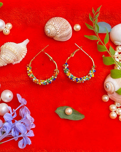 Multi Color Beaded Hoop Earring
