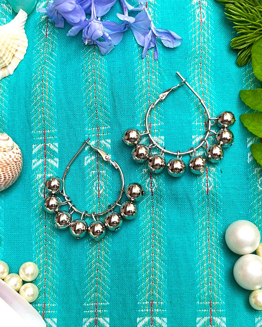 Silver Beades Hoop Earring
