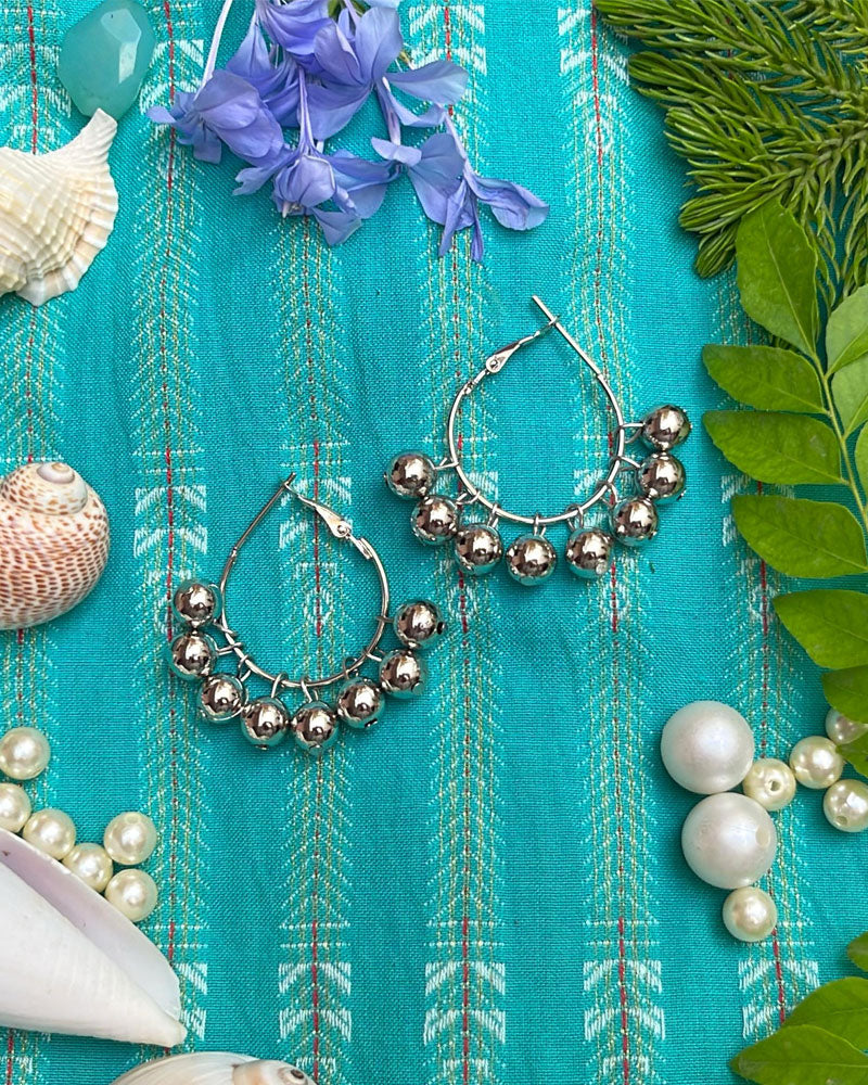 Silver Beades Hoop Earring
