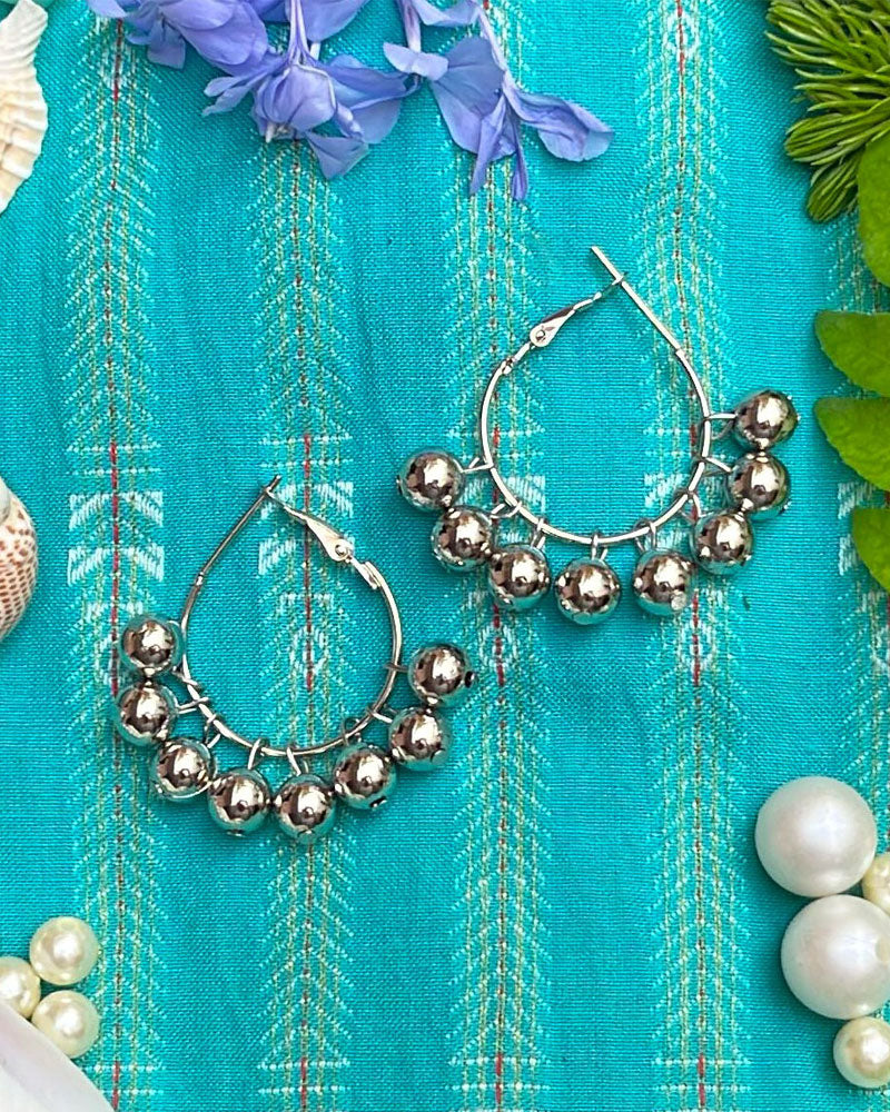 Silver Beades Hoop Earring