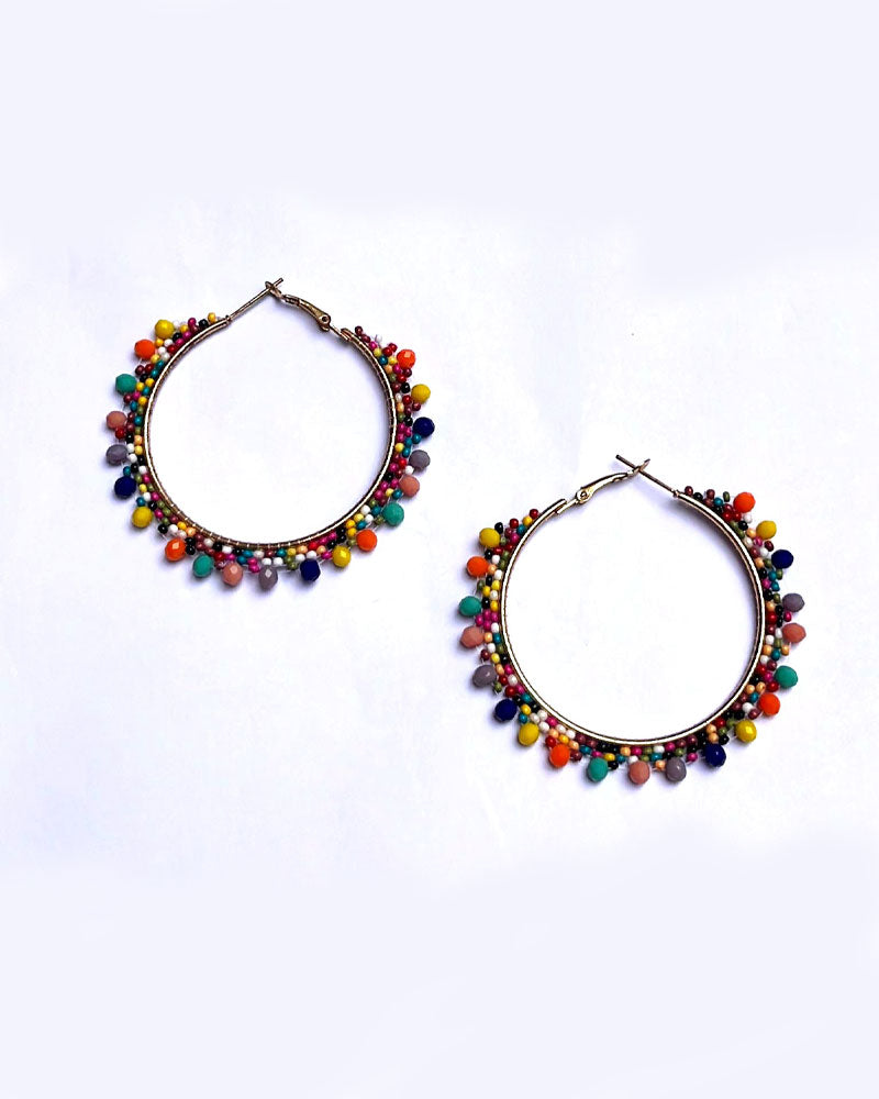 Multi colour Beaded Hoop Earring