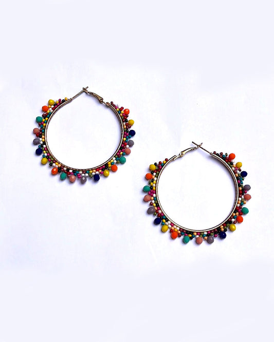Multi colour Beaded Hoop Earring