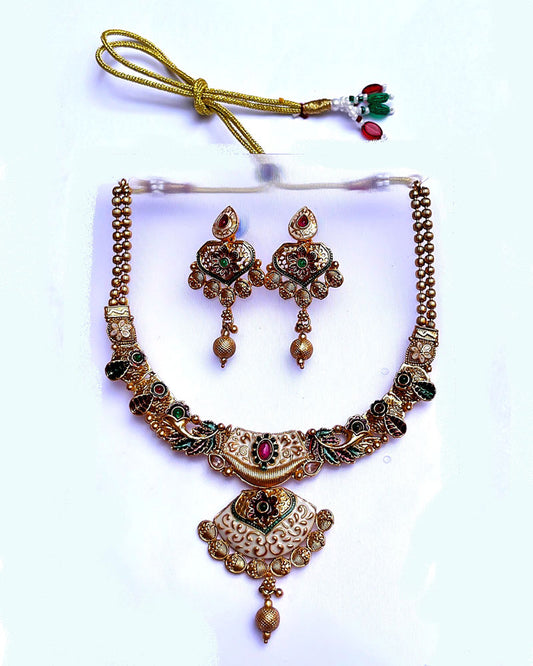 Gold Plated Traditional Ethnic Elegant Designer Kundan Necklace Set