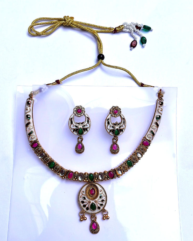 Gold Plated Traditional Ethnic Elegant Designer Kundan Necklace Set