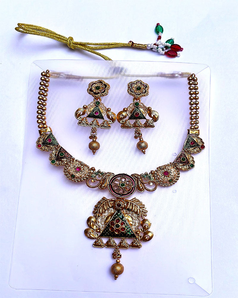 Gold Plated Traditional Ethnic Elegant Designer Kundan Necklace Set