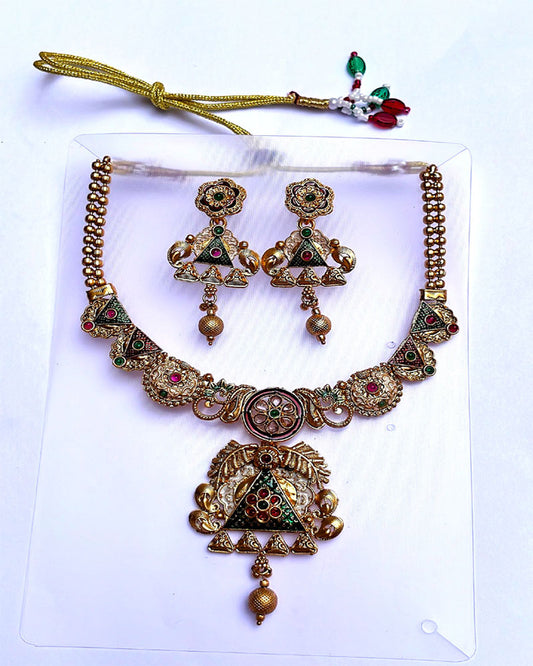Gold Plated Traditional Ethnic Elegant Designer Kundan Necklace Set