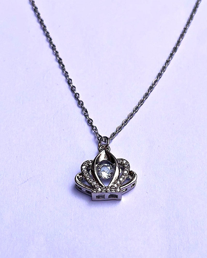 Silver Tone Crown Stainless Steel Pendant Necklace