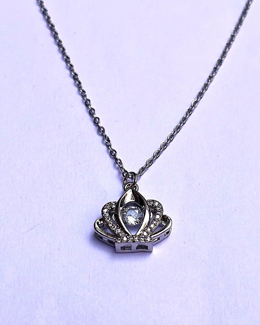 Silver Tone Crown Stainless Steel Pendant Necklace