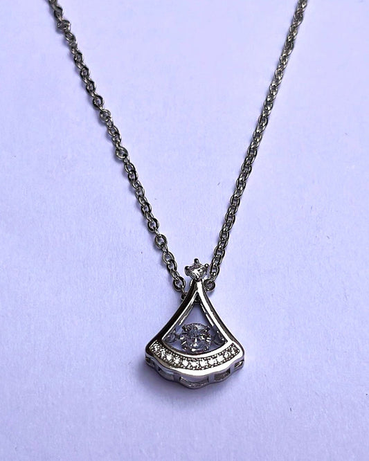 Silver Finished Perfume Bottle with studded stone Pendent Necklace