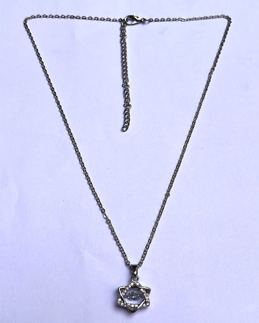 Stainless Steel Dancing Diamond Star Pendant Necklace